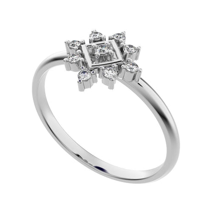 0.09 ct Round Cut Moissanite dainty Minimalist star cluster halo floral eye square 14K / 18K Solid White Gold everyday ring