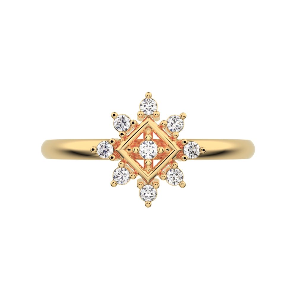 0.09 ct Round Cut Simulated Clear Diamond dainty Minimalist star cluster halo floral eye square 14K / 18K Solid Yellow Gold everyday ring