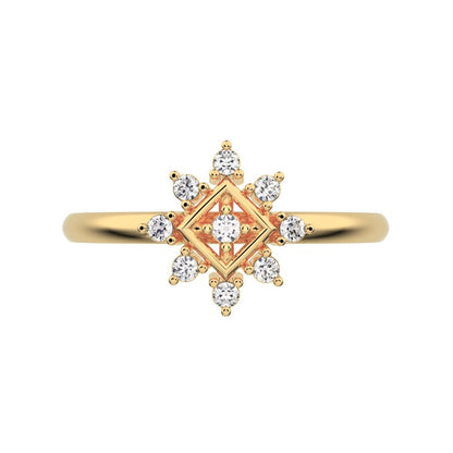 0.09 ct Round Cut Simulated Clear Diamond dainty Minimalist star cluster halo floral eye square 14K / 18K Solid Yellow Gold everyday ring