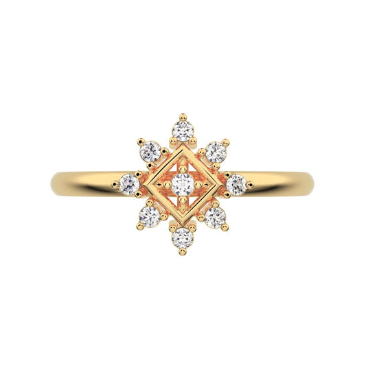 0.09 ct Round Cut Moissanite dainty Minimalist star cluster halo floral eye square 14K / 18K Solid Yellow Gold everyday ring