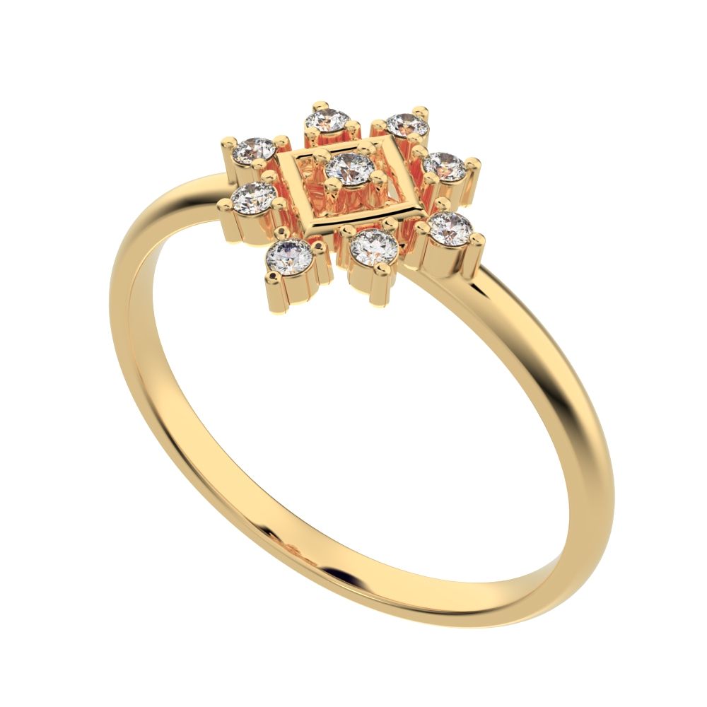 0.09 ct Round Cut Moissanite dainty Minimalist star cluster halo floral eye square 14K / 18K Solid Yellow Gold everyday ring