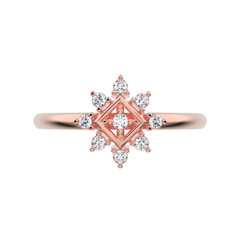 0.09 ct Round Cut Simulated Clear Diamond dainty Minimalist star cluster halo floral eye square 14K / 18K Solid Rose Gold everyday ring