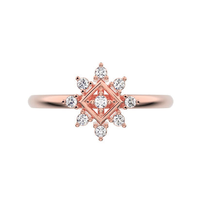 0.09 ct Round Cut Moissanite dainty Minimalist star cluster halo floral eye square 14K / 18K Solid Rose Gold everyday ring