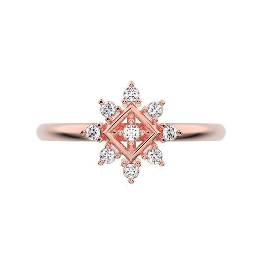 0.09 ct Round Cut Moissanite dainty Minimalist star cluster halo floral eye square 14K / 18K Solid Rose Gold everyday ring