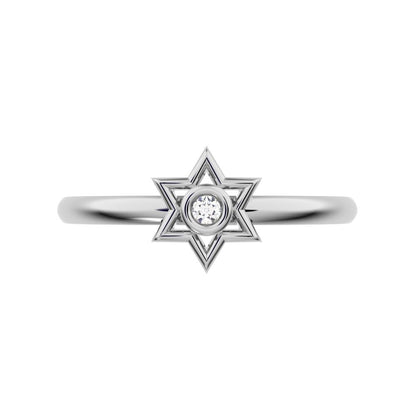 0.015 ct Round Cut Simulated Clear Diamond dainty Minimalist star cluster halo bezel 14K / 18K Solid White Gold everyday ring
