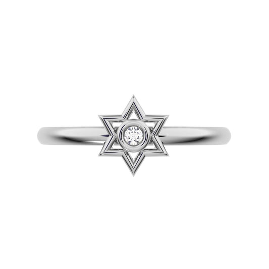 0.015 ct Round Cut Simulated Clear Diamond dainty Minimalist star cluster halo bezel 14K / 18K Solid White Gold everyday ring
