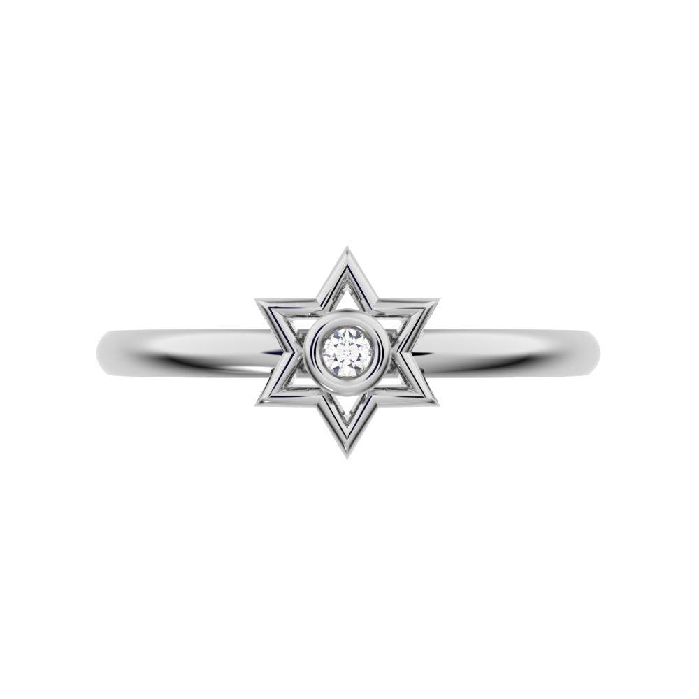 0.015 ct Round Cut Moissanite dainty Minimalist star cluster halo bezel 14K / 18K Solid White Gold everyday ring