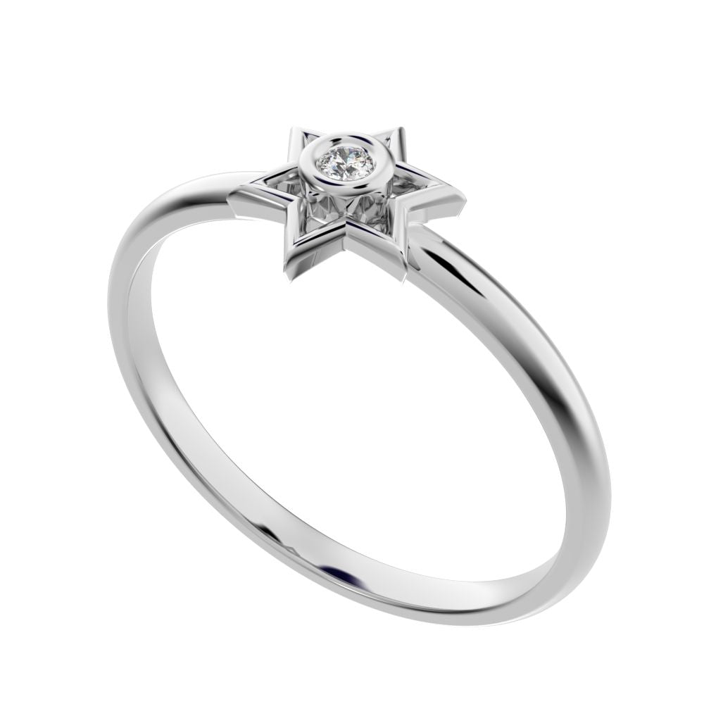 0.015 ct Round Cut Simulated Clear Diamond dainty Minimalist star cluster halo bezel 14K / 18K Solid White Gold everyday ring