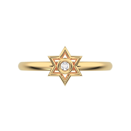 0.015 ct Round Cut Simulated Clear Diamond dainty Minimalist star cluster halo bezel 14K / 18K Solid Yellow Gold everyday ring