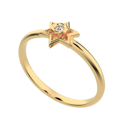 0.015 ct Round Cut Moissanite dainty Minimalist star cluster halo bezel 14K / 18K Solid Yellow Gold everyday ring
