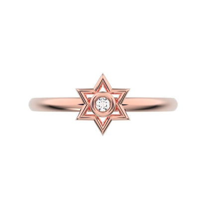 0.015 ct Round Cut Simulated Clear Diamond dainty Minimalist star cluster halo bezel 14K / 18K Solid Rose Gold everyday ring