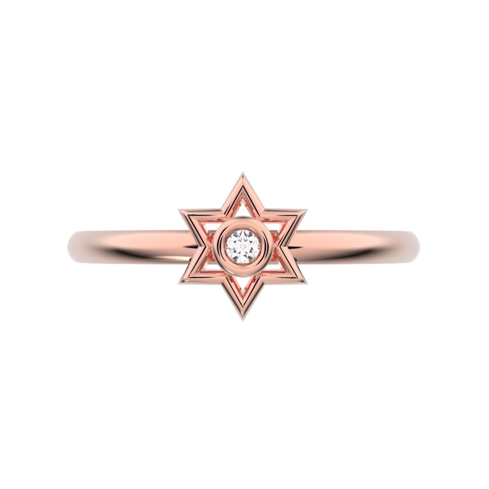 0.015 ct Round Cut Moissanite dainty Minimalist star cluster halo bezel 14K / 18K Solid Rose Gold everyday ring