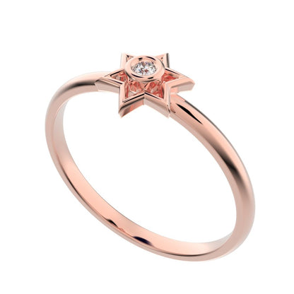 0.015 ct Round Cut Simulated Clear Diamond dainty Minimalist star cluster halo bezel 14K / 18K Solid Rose Gold everyday ring