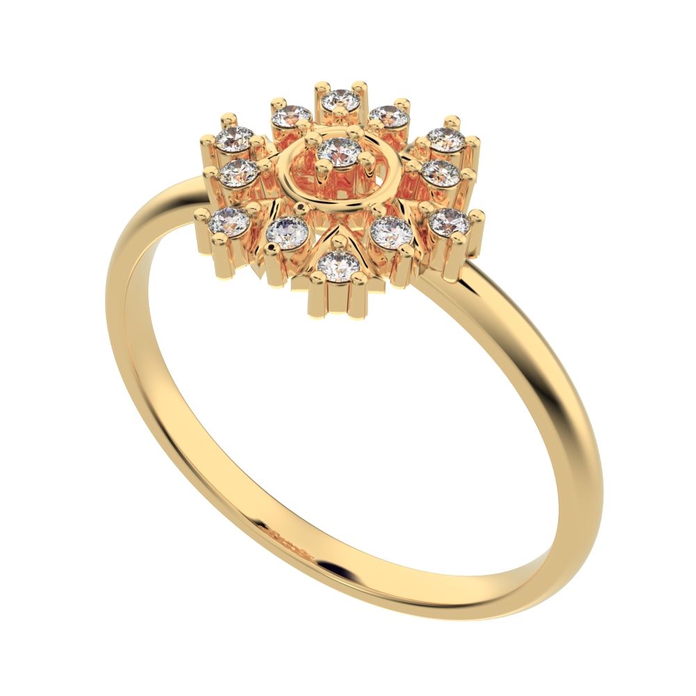 0.1 ct Round Cut Moissanite dainty Minimalist star cluster light halo 14K / 18K Solid Yellow Gold everyday ring