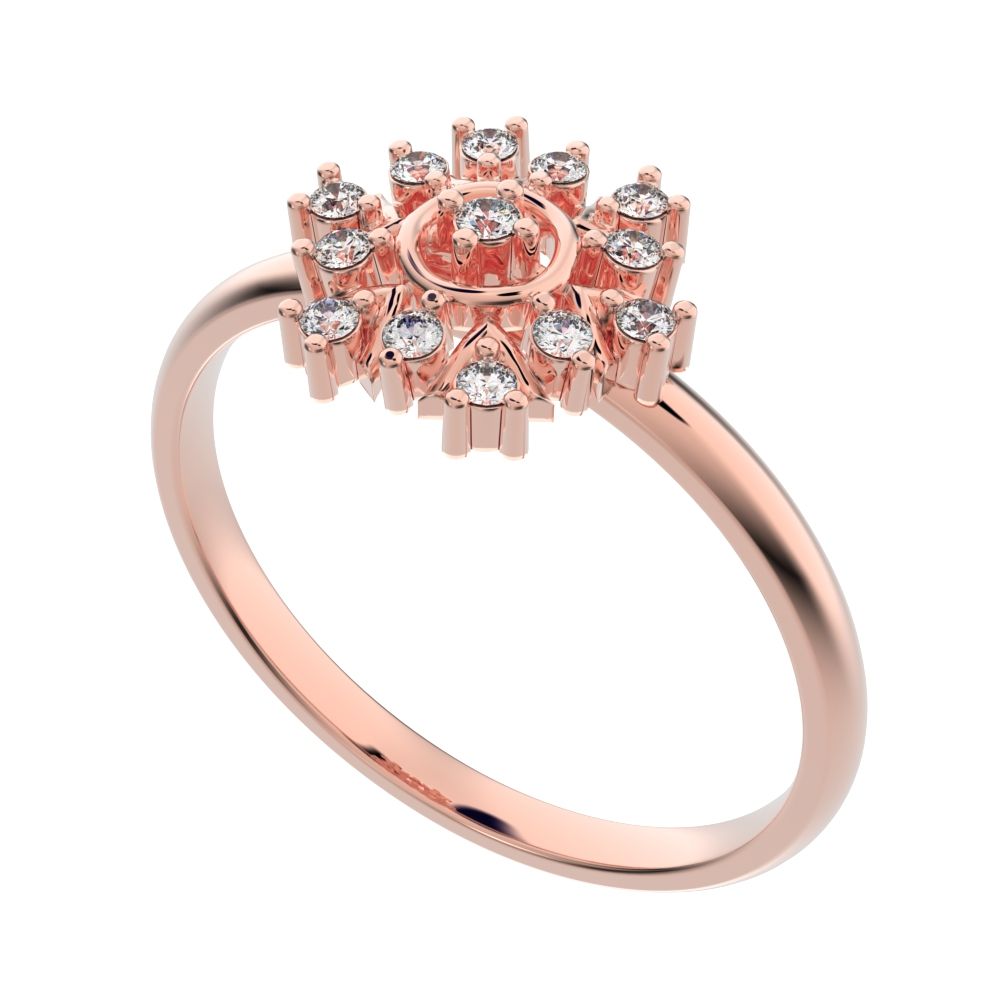 0.1 ct Round Cut Simulated Clear Diamond dainty Minimalist star cluster light halo 14K / 18K Solid Rose Gold everyday ring