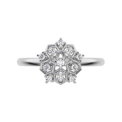 0.085 ct Round Cut Moissanite dainty Minimalist star cluster light halo hexagon 14K / 18K Solid White Gold everyday ring