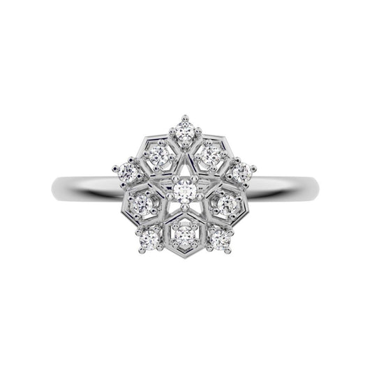 0.085 ct Round Cut Moissanite dainty Minimalist star cluster light halo hexagon 14K / 18K Solid White Gold everyday ring