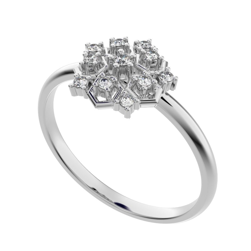 0.085 ct Round Cut Moissanite dainty Minimalist star cluster light halo hexagon 14K / 18K Solid White Gold everyday ring