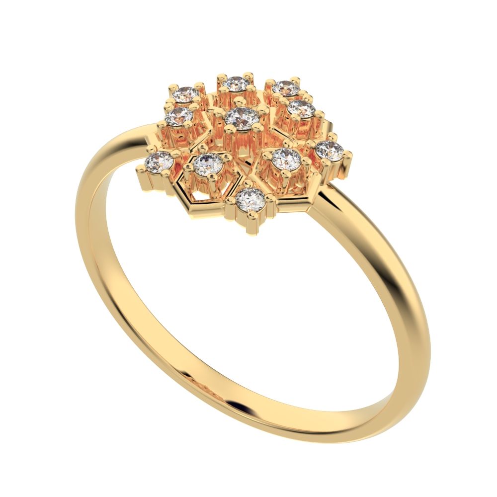 0.085 ct Round Cut Moissanite dainty Minimalist star cluster light halo hexagon 14K / 18K Solid Yellow Gold everyday ring