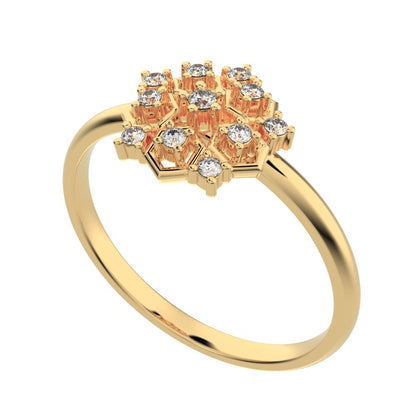 0.085 ct Round Cut Moissanite dainty Minimalist star cluster light halo hexagon 14K / 18K Solid Yellow Gold everyday ring