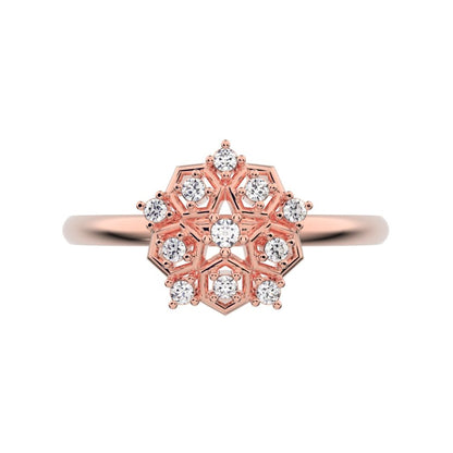 0.085 ct Round Cut Simulated Clear Diamond dainty Minimalist star cluster light halo hexagon 14K / 18K Solid Rose Gold everyday ring
