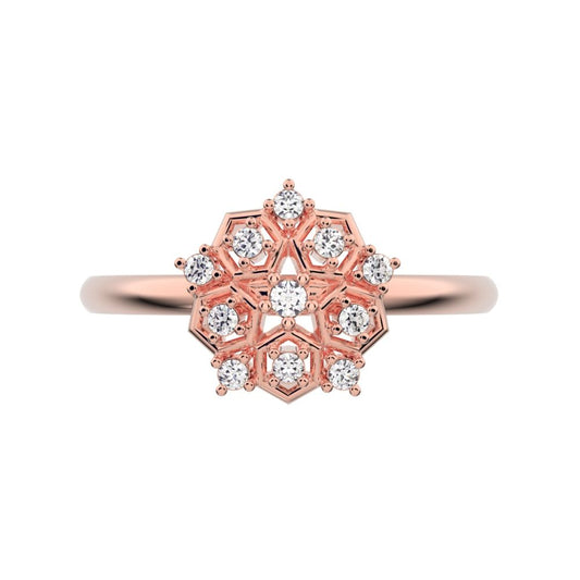 0.085 ct Round Cut Simulated Clear Diamond dainty Minimalist star cluster light halo hexagon 14K / 18K Solid Rose Gold everyday ring