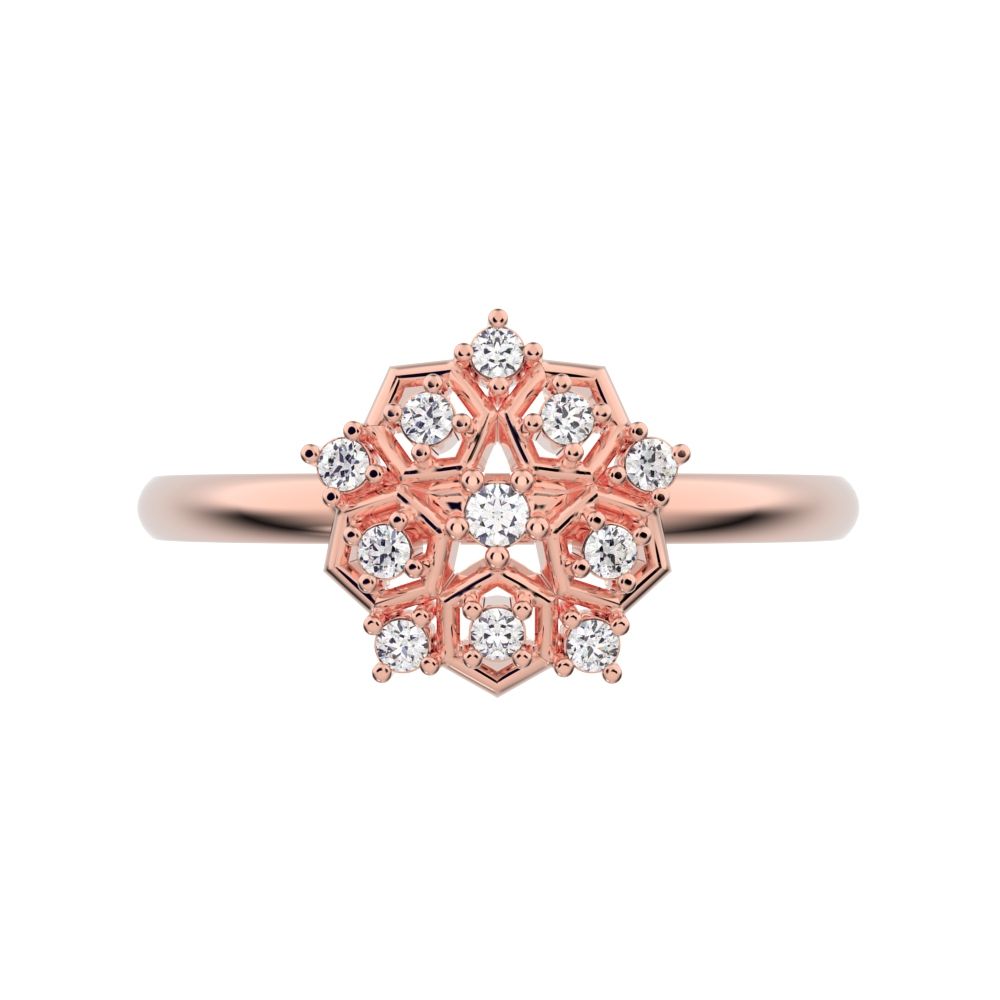 0.085 ct Round Cut Moissanite dainty Minimalist star cluster light halo hexagon 14K / 18K Solid Rose Gold everyday ring