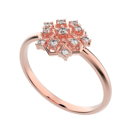 0.085 ct Round Cut Simulated Clear Diamond dainty Minimalist star cluster light halo hexagon 14K / 18K Solid Rose Gold everyday ring