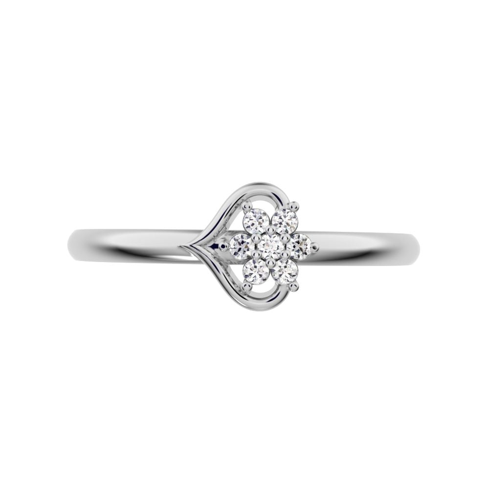 0.0525 ct Round Cut Simulated Clear Diamond dainty Minimalist star heart halo cluster floral 14K / 18K Solid White Gold everyday ring