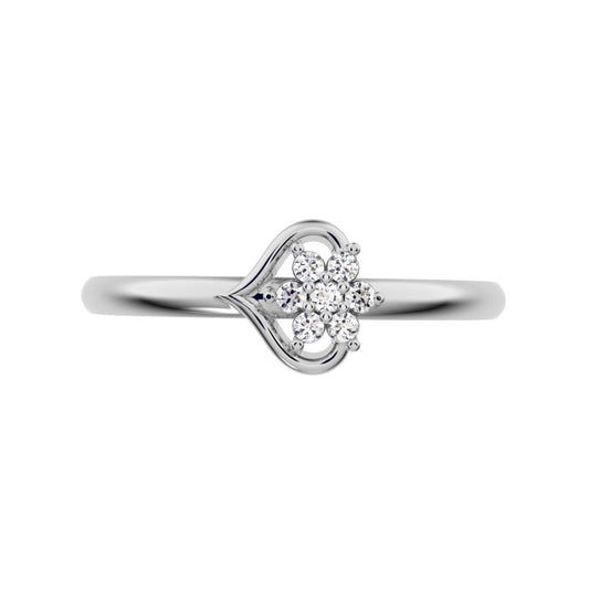 0.0525 ct Round Cut Moissanite dainty Minimalist star heart halo cluster floral 14K / 18K Solid White Gold everyday ring
