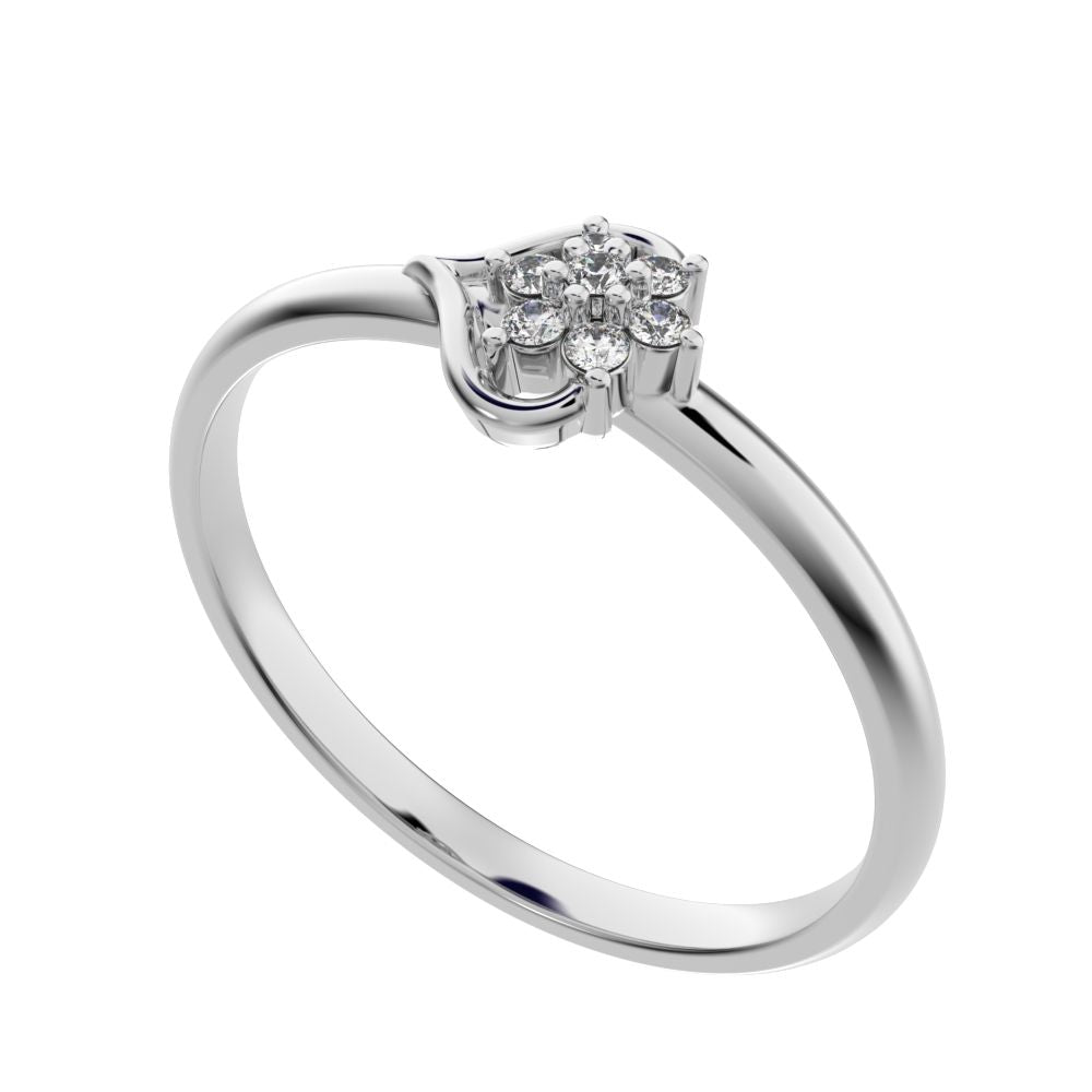 0.0525 ct Round Cut Moissanite dainty Minimalist star heart halo cluster floral 14K / 18K Solid White Gold everyday ring