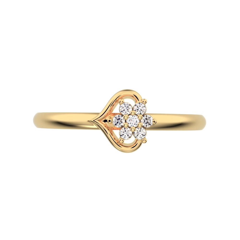0.0525 ct Round Cut Moissanite dainty Minimalist star heart halo cluster floral 14K / 18K Solid Yellow Gold everyday ring