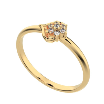 0.0525 ct Round Cut Moissanite dainty Minimalist star heart halo cluster floral 14K / 18K Solid Yellow Gold everyday ring