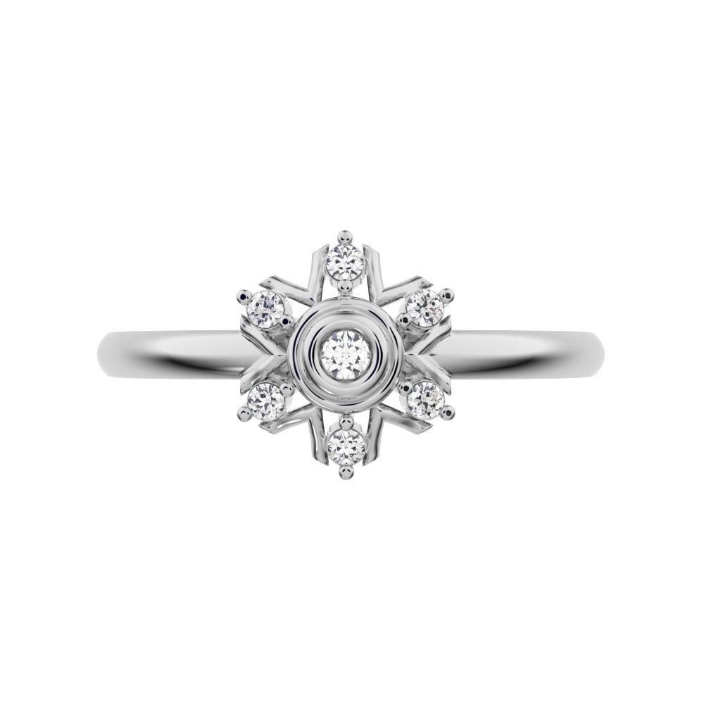 0.06 ct Round Cut Moissanite dainty Minimalist star bezel halo cluster floral 14K / 18K Solid White Gold everyday ring