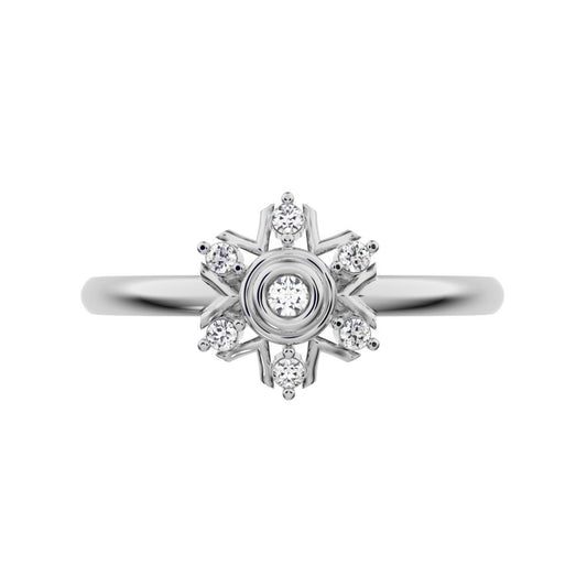 0.06 ct Round Cut Moissanite dainty Minimalist star bezel halo cluster floral 14K / 18K Solid White Gold everyday ring
