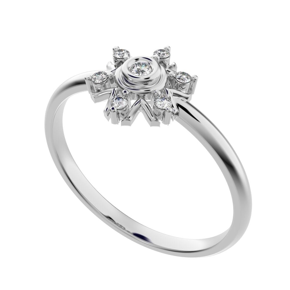0.06 ct Round Cut Simulated Clear Diamond dainty Minimalist star bezel halo cluster floral 14K / 18K Solid White Gold everyday ring