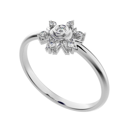 0.06 ct Round Cut Simulated Clear Diamond dainty Minimalist star bezel halo cluster floral 14K / 18K Solid White Gold everyday ring