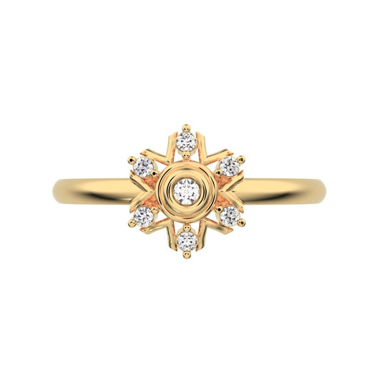 0.06 ct Round Cut Simulated Clear Diamond dainty Minimalist star bezel halo cluster floral 14K / 18K Solid Yellow Gold everyday ring