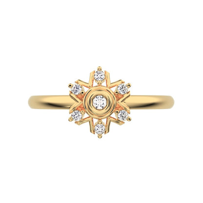 0.06 ct Round Cut Moissanite dainty Minimalist star bezel halo cluster floral 14K / 18K Solid Yellow Gold everyday ring