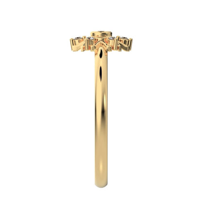 0.06 ct Round Cut Simulated Clear Diamond dainty Minimalist star bezel halo cluster floral 14K / 18K Solid Yellow Gold everyday ring