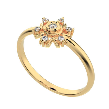 0.06 ct Round Cut Moissanite dainty Minimalist star bezel halo cluster floral 14K / 18K Solid Yellow Gold everyday ring