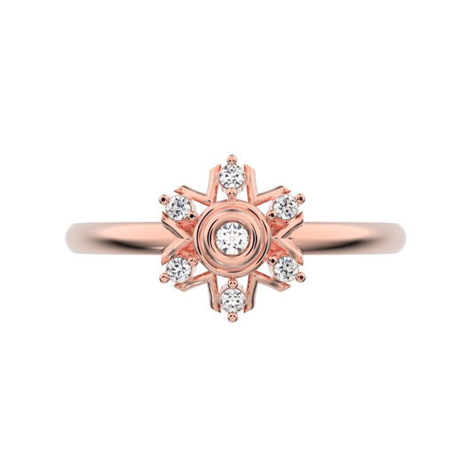 0.06 ct Round Cut Simulated Clear Diamond dainty Minimalist star bezel halo cluster floral 14K / 18K Solid Rose Gold everyday ring