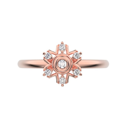 0.06 ct Round Cut Moissanite dainty Minimalist star bezel halo cluster floral 14K / 18K Solid Rose Gold everyday ring