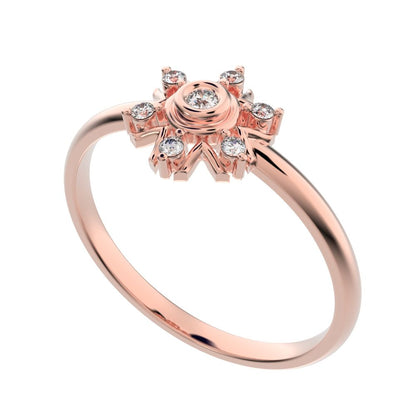 0.06 ct Round Cut Moissanite dainty Minimalist star bezel halo cluster floral 14K / 18K Solid Rose Gold everyday ring