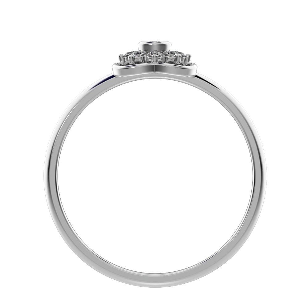 0.095 ct Round Cut Moissanite dainty Minimalist star bezel halo clover leaf halo 14K / 18K Solid White Gold everyday ring