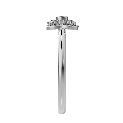 0.095 ct Round Cut Simulated Clear Diamond dainty Minimalist star bezel halo clover leaf halo 14K / 18K Solid White Gold everyday ring
