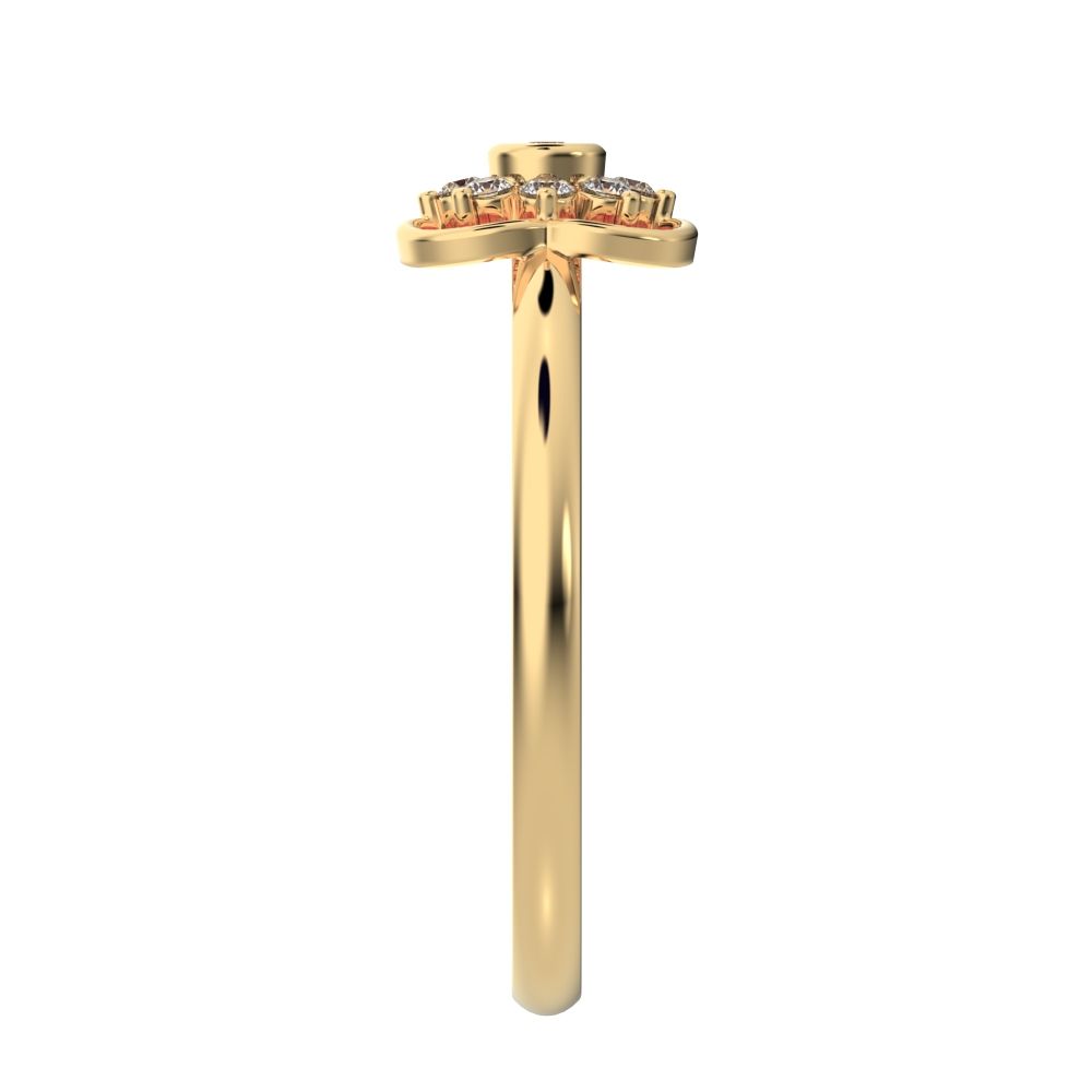 0.095 ct Round Cut Moissanite dainty Minimalist star bezel halo clover leaf halo 14K / 18K Solid Yellow Gold everyday ring