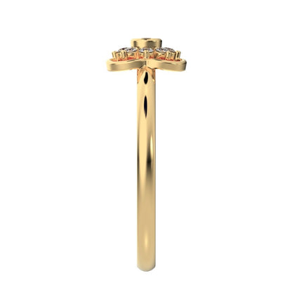 0.095 ct Round Cut Moissanite dainty Minimalist star bezel halo clover leaf halo 14K / 18K Solid Yellow Gold everyday ring