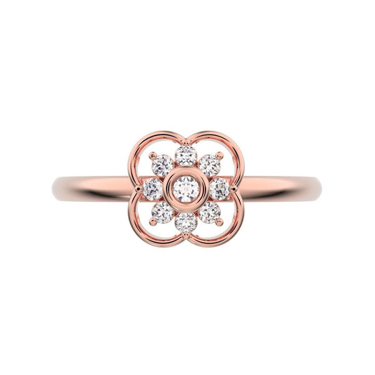 0.095 ct Round Cut Moissanite dainty Minimalist star bezel halo clover leaf halo 14K / 18K Solid Rose Gold everyday ring