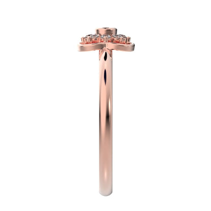 0.095 ct Round Cut Simulated Clear Diamond dainty Minimalist star bezel halo clover leaf halo 14K / 18K Solid Rose Gold everyday ring